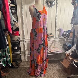 LOFT Vibrant Floral Maxi Dress - Orange and Purple